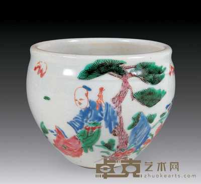 清雍正 粉彩人物小缸 高9cm